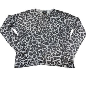 Sutton Studio 100% Cashmere Sweater Size L Snow Leopard Gray Black